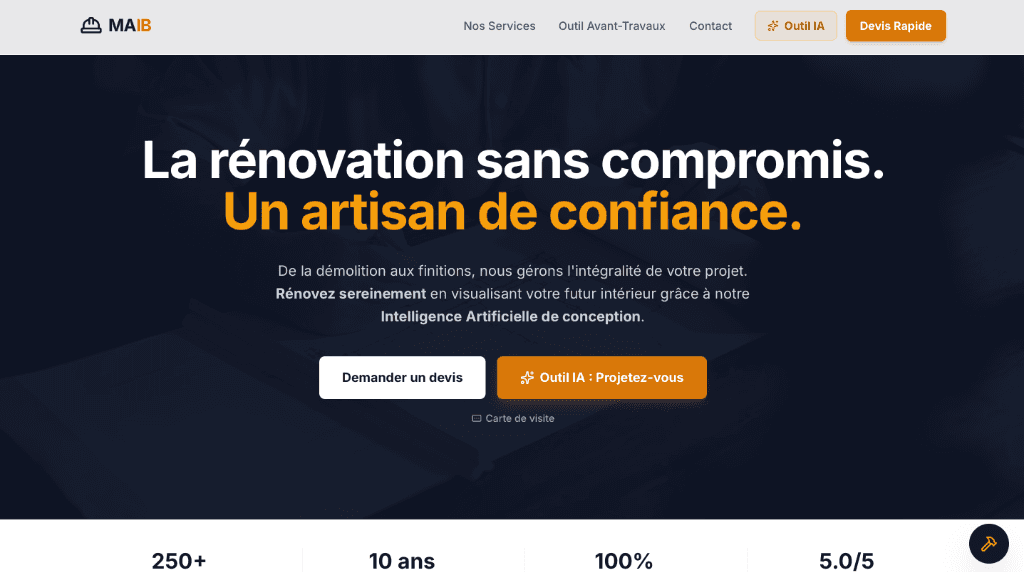 MAIB — exemple de site internet Rénovation & Aménagement créé par OXAA