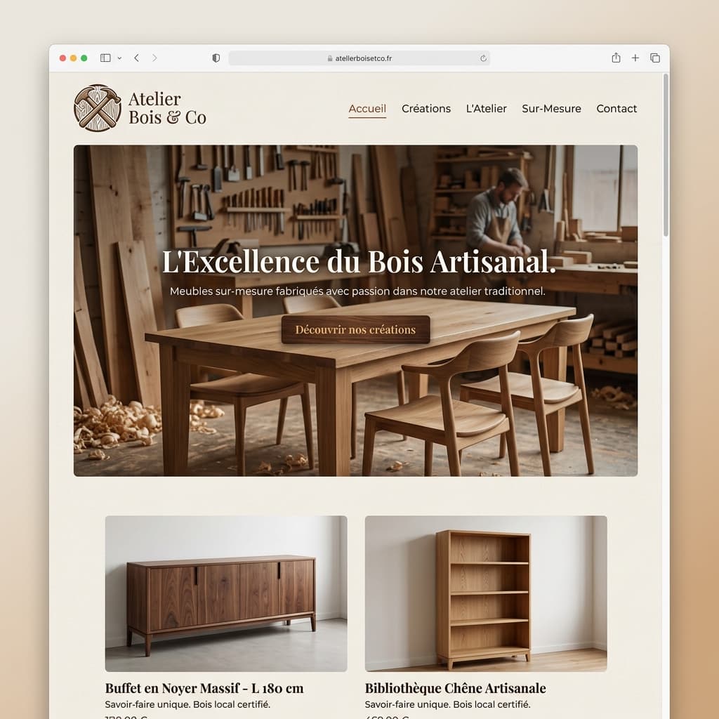 Atelier Bois & Co — exemple de site internet Menuiserie Artisanale créé par OXAA