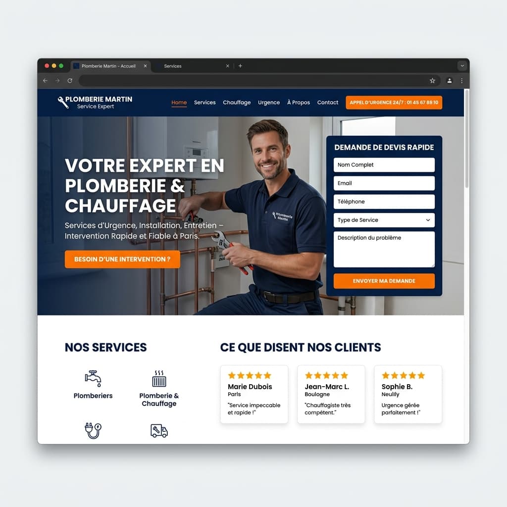 Plomberie Martin — exemple de site internet Plomberie & Chauffage créé par OXAA