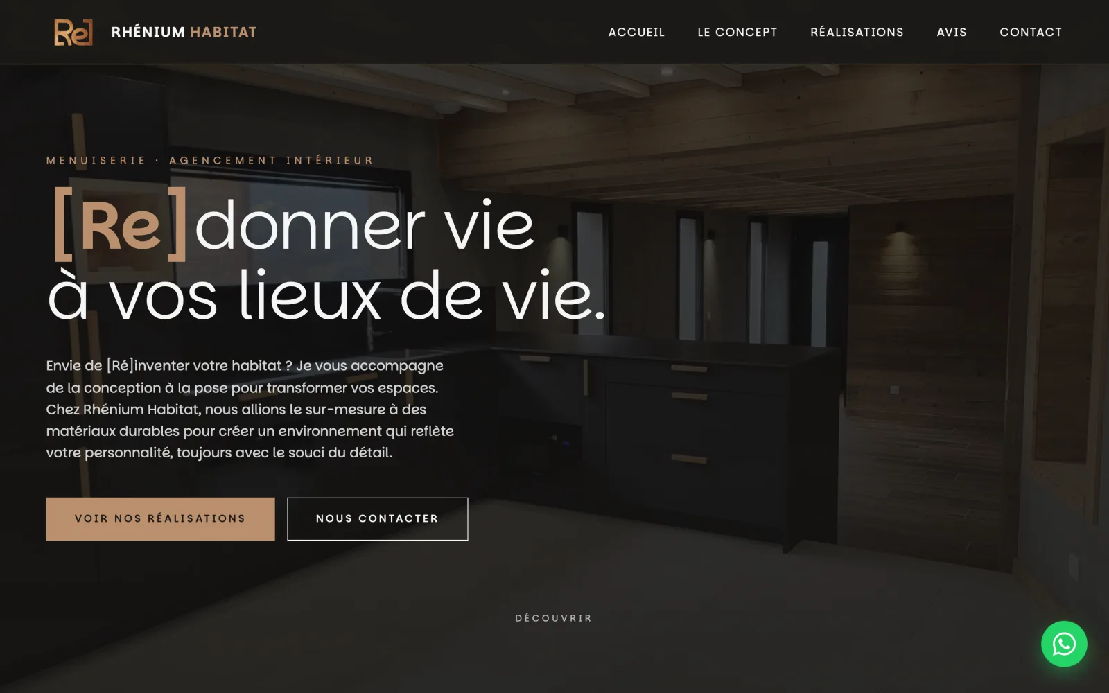 Site internet Rhénium Habitat créé par OXAA — Menuiserie & Agencement intérieur (Artisan)
